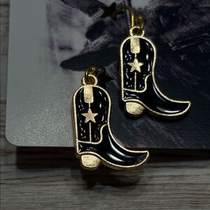 NEW Western Star Boot Earrings in Black and Gold